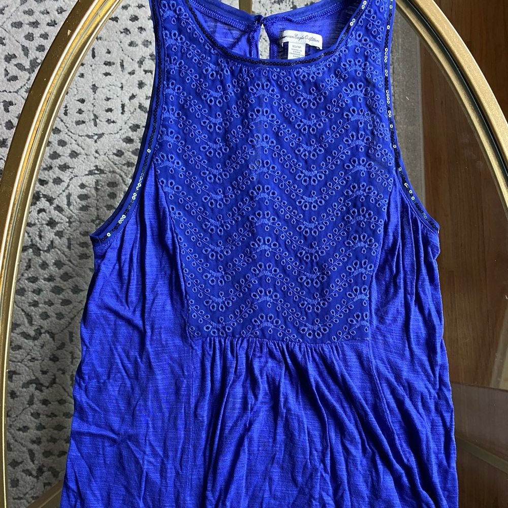 American Eagle Summer Tank Top with lace detail and black sequins around arms